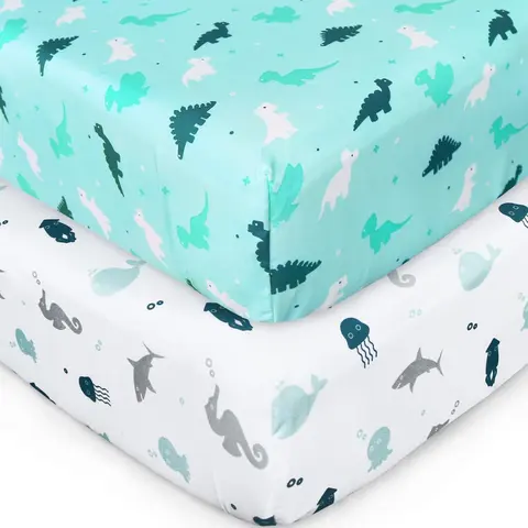 SpringSpirit Baby Crib Sheets for Boys Girls 2-Pack, Fitted Crib Sheet for 52'' x 28'' Standard & Toddler Mattress, Soft Breathable Washable Microfiber Baby Sheet with 8" Deep Pocket, Neutral Grey Dinosaurs & Pink Unicorns #TikTokShopFallDealsForYou