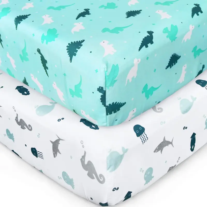 SpringSpirit Baby Crib Sheets for Boys Girls 2-Pack, Fitted Crib Sheet for 52'' x 28'' Standard & Toddler Mattress, Soft Breathable Washable Microfiber Baby Sheet with 8" Deep Pocket, Neutral Grey Dinosaurs & Pink Unicorns #TikTokShopFallDealsForYou