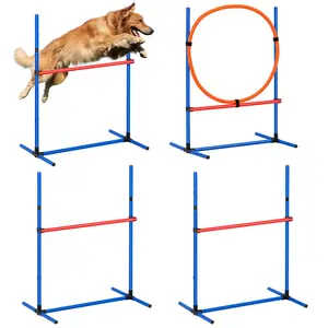 VEVOR Dog Agility Training Equipment,  4 PCS Set - Adjustable High Hurdles and Jump Ring, Puppy Obstacle Course Jump Starter Kit with Poles Storage Bag for Backyard, Indoor, Outdoor