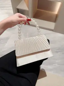 New Ruffled Satin Pearl Handbag, Evening Bag, Clutch, Chain Bag, Wedding Season, Perfect Gift for Women, Elegant Bag, Chain Strap, Fashionable Evening Bag