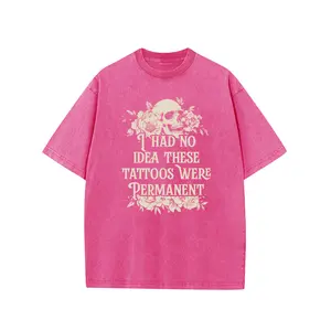 Acid washed oversized round-neck short-sleeved casual pattern T-shirt for summer street fashion ideal as Father's Day gift