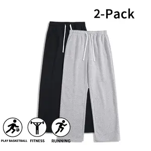 2-Pack Men’s Straight-Leg Athletic Sweatpants, Elastic Drawstring Loose-Fit Pants for Basketball, Fitness, Running & Streetwear
