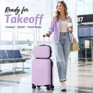 2-Piece Carry-On Luggage Set, Hardside Wheeled Travel Luggage Bags, PC ABS Lightweight Lockable Suitcase with 4 Spinner Wheels (14in/20in Purple), Hardside Luggage