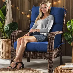 Outdoor/Indoor High Back Chair Cushion, Waterproof Outdoor Rocking Chair Cushion with Ties, Tufted Replacement Seat Cushions for Outdoor Furniture, Navy