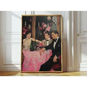 [SALE UP TO 40%] [Unframed] Retro Dinner Party Art Print: Whimsical Maximalist Design