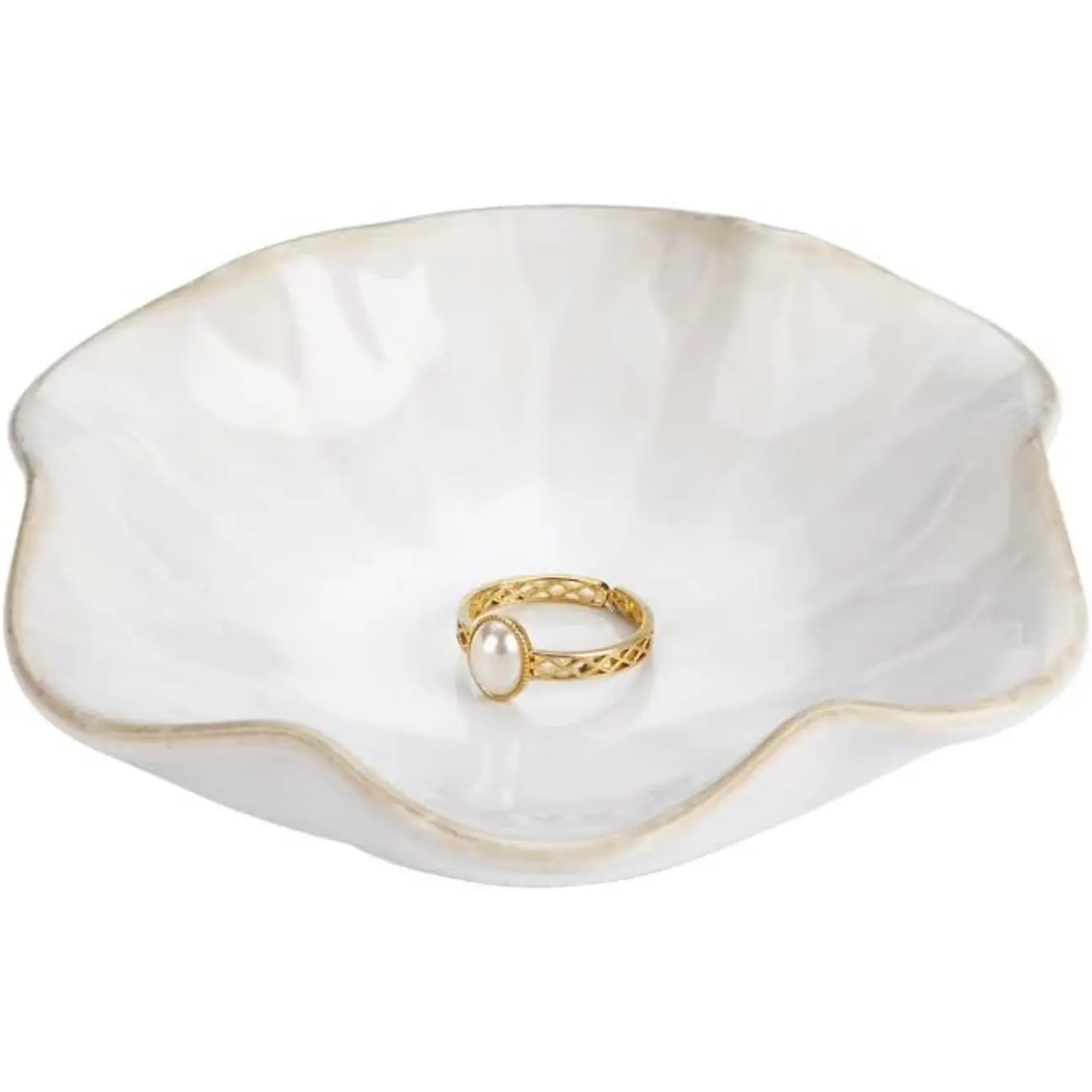Lotus Leaf Shape Ring Holder Dish, Small Key Bowl, Ceramic Trinket Tray Jewelry Dish Organizing Necklace Earrings for Mom Friend , Organizer Racks
