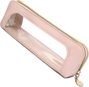 Sightor Clear Makeup Bag, PU Leather Makeup Brush Case Small Makeup Bag for Purse Travel Portable Waterproof Cosmetic Organizer Pouch (Pink) house