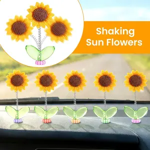 5 PCS Sunflower Car Interior Hanging Ornaments Cute Shaking Dashboard Decorations Colorful Flower Rearview Mirror Pendants Auto Interior Aesthetic Accessories for Vehicle Styling Gift Set