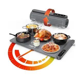 Food Warming Mat with Graphene Heating Film, 10s Fast Full-Surface Heating, 6-Level Temp 122–212°F, 0–6H Timer, Roll-Up Silicone Electric Warming Tray for Buffet Party Home Use