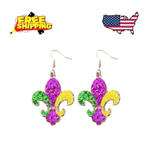 Leather Mardi Gras Earrings for Women, Carnival Earrings for Fat Tuesday Celebration