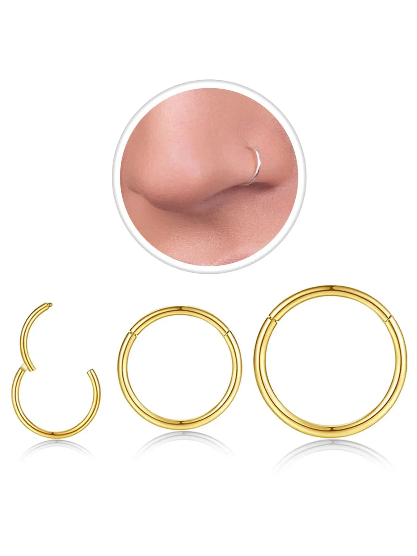 Minimalist Plain Color Nose Ring, Spiral Nose Ring, Stainless Steel Nose Ring, Lip Ring, for Helix Cartilage Conch Rook Body Piercing Jewelry