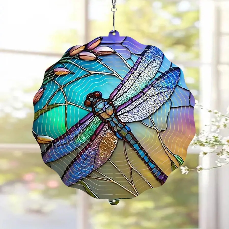 1 PC 8in/12in 3D Blue Dragonfly Decorative Rotating Wind Chime, 360 Degree Rotating Stainless Steel, For Garden, Outdoor Patio, Porch, Lawn, Window, Living Room Decor, Ideal Gift For Relatives, Friends & Colleagues