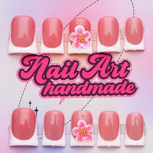 Duckbill Shaped Fake Nail, 10pcs Rhinestone & Flower Decor French Press on Nails for Women & Girls DIY Nail Art, Elegant Stick on Nails Kit, Handmade, Nail Supplies, Fake Nails, Flared Handmade Nails, Sparkly Studded Rhinestone