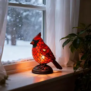 Redbird Resin Night Light with - Bird - Switch-Controlled Bedside, Cute Red & Black Bird Nightlight Suitable for Desk/Table, Christmas/Thanksgiving/ Gift, Durable Resin Decorative
