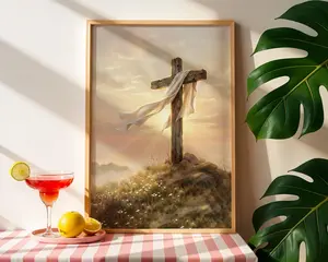 [Hot Deal] Resurrection Cross Canvas Print, Rustic Christian Easter Wall Art