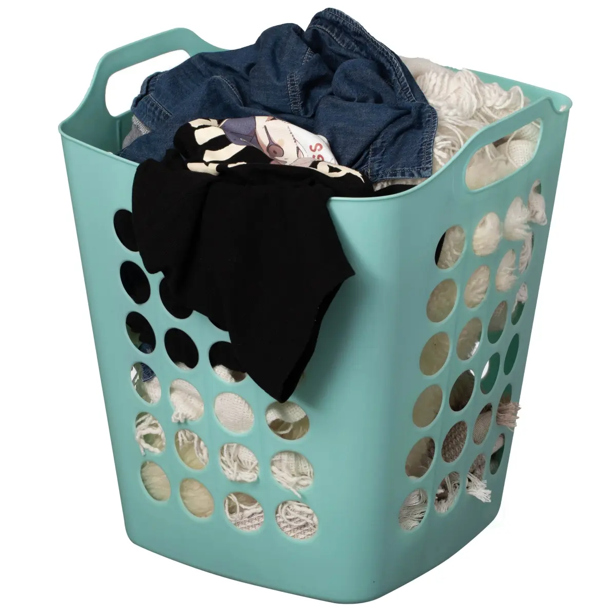 212 MAIN Waterproof Laundry Basket - 50L Large Square Durable Flexible Plastic Hamper, Single Compartment, Ventilation Holes, Side Handles, Easy to Clean, Indoor Everyday Use Bedroom Organizer (QI003857.L.GN)