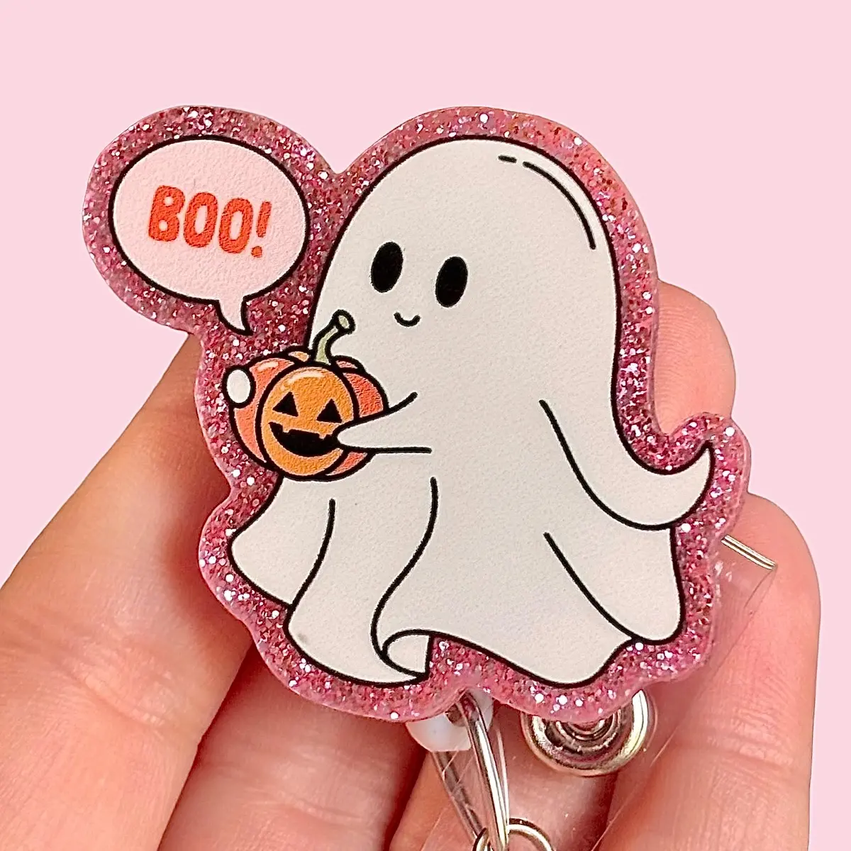 Glitter My Badge Halloween boo Ghost badge reel for nurse and hospital workers. Badge clip Badge pull - Retractable swivel clip with a 360 rotation. Great gift for coworker.
