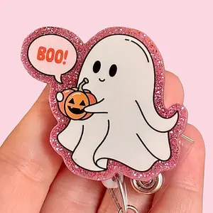 Glitter My Badge Halloween boo Ghost badge reel for nurse and hospital workers. Badge clip Badge pull - Retractable swivel clip with a 360 rotation. Great gift for coworker.