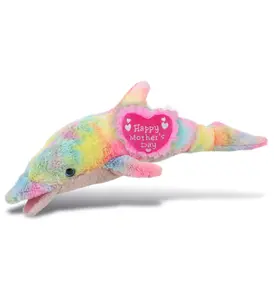 DOLLIBU 18" Large Rainbow Dolphin Plush Stuffed Toy - Super-Soft Polyester, Embroidered Heart, Ocean Theme, Mother's Day Gift