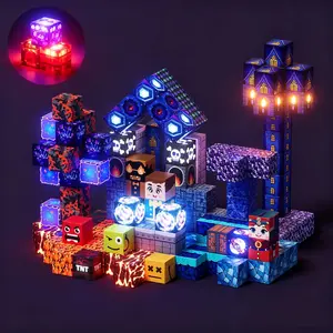Light Up Magnetic Cubes Building Blocks Set,100/150/200PCS LED Glow Magnetic Construction Tiles,Blue Castle Creative Educational Toys,STEM Montessori Sensory Play Toys,Develop Spatial Thinking Fine Motor Skills,Ideal Party Holiday Preschool Learning Gift