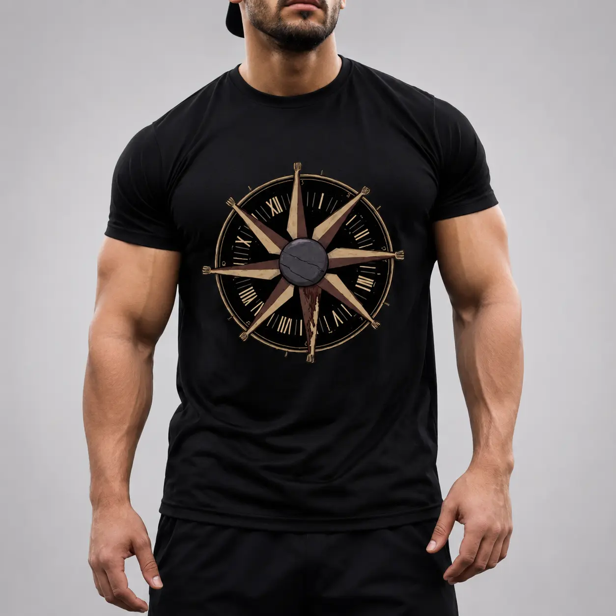 Men’s Vintage Compass Graphic Short-Sleeve T-Shirt - Nautical Compass Rose Print, Adventure Explorer Streetwear, Minimal Direction Map Design, Urban Casual Gym Pump Cover, Hip Hop Fashion, Summer Outdoor Travel Outfit Gift