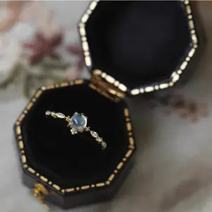 Ins Style Silver Fashion Moonstone Ring for Women Light Luxury Temperament Jewelry Niche Design Exquisite Non Fading Open Rings