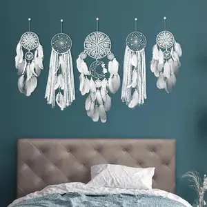 Dreamcatcher Home Hangings - 5pcs Large Dreamcatcher Art Hangings with Net Design for Holiday Decoration and Bohemian Style