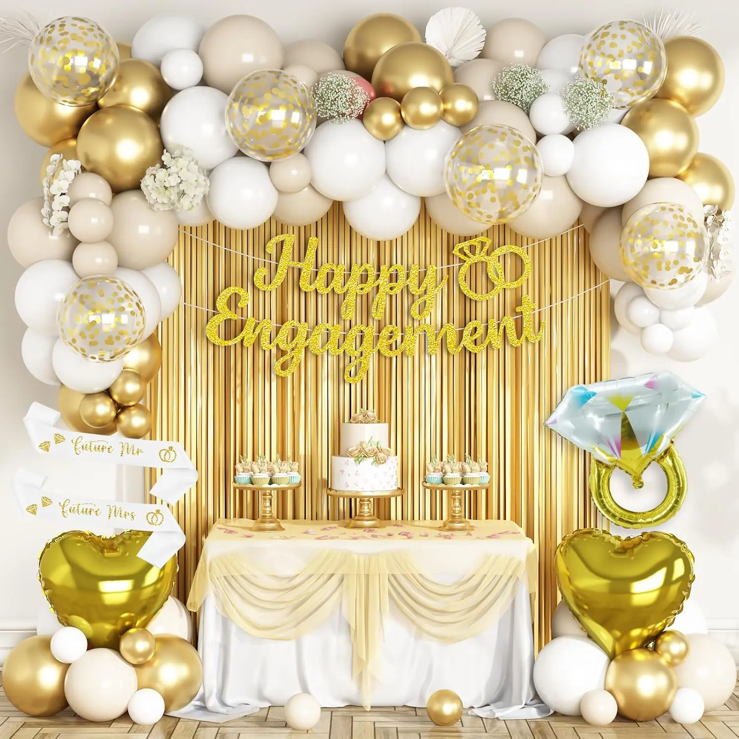 Engagement Party Decorations, Just Engaged Decorations for Wedding Party, Bachelorette &  Party, with Happy Engagement Banner, Foil Balloons, Sash, Fringe Curtain