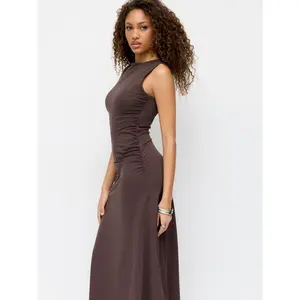 Cider Boat Neck Ruched Flared Maxi Dress