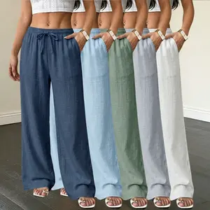 Women’s 5-Pack Casual Loose Comfortable Drawstring Waist Wide-Leg Pants with Pockets — Versatile for Daily Commuting