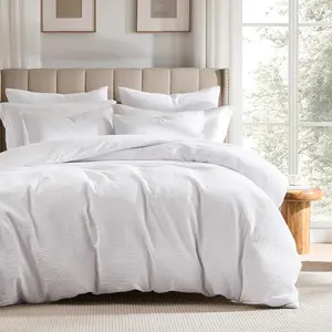 Luxury  Duvet Cover Set  Size with  Zipper, White Waffle Weave Bedding, Textured Soft and Breathable Washed, Linen Like, 3 count, 104x90 inches