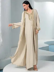 Saharawi Signature Embroidered Linen Abaya with Inner Dress