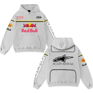 Retro Redbull x Alpinestars Racing Washed Hoodie Motor World Champion Enthusiast Apparel Streetwear Racing Team Super Motorsports Clothing Motobike Riders Supermotor Off-Road Dirt Bike Fan Gear Cotton For Motor Fan
