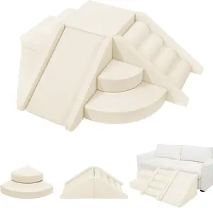 Indoor Climbing Toys for Toddlers, 9-Piece Foam Climbing Blocks Climb & Crawl Tunnel Soft Play Set (9-Piece Cream)