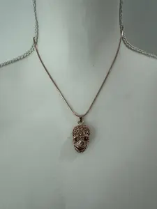 Skull Skeleton Necklace With Crystals Rose Gold Halloween Costume