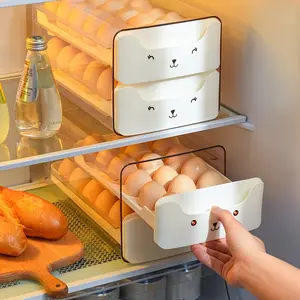 Cute Double-Layer Drawer Egg Storage Box | 36-Slot Transparent Stackable Egg Container | Food-Grade Refrigerator Organizer for Eggs & Duck Eggs | Space-Saving Kitchen Freshness Keeper | Cute Cartoon Design Fridge Drawer