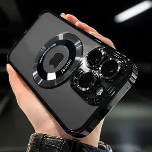 Clear Premium Flash Electroplated Transparent Magnetic Wireless Charging Phone Case Compatible with for iphone 17 Pro Max 16 15 Plus 14 13 12 11 Shockproof with Lens Film Protective Cover