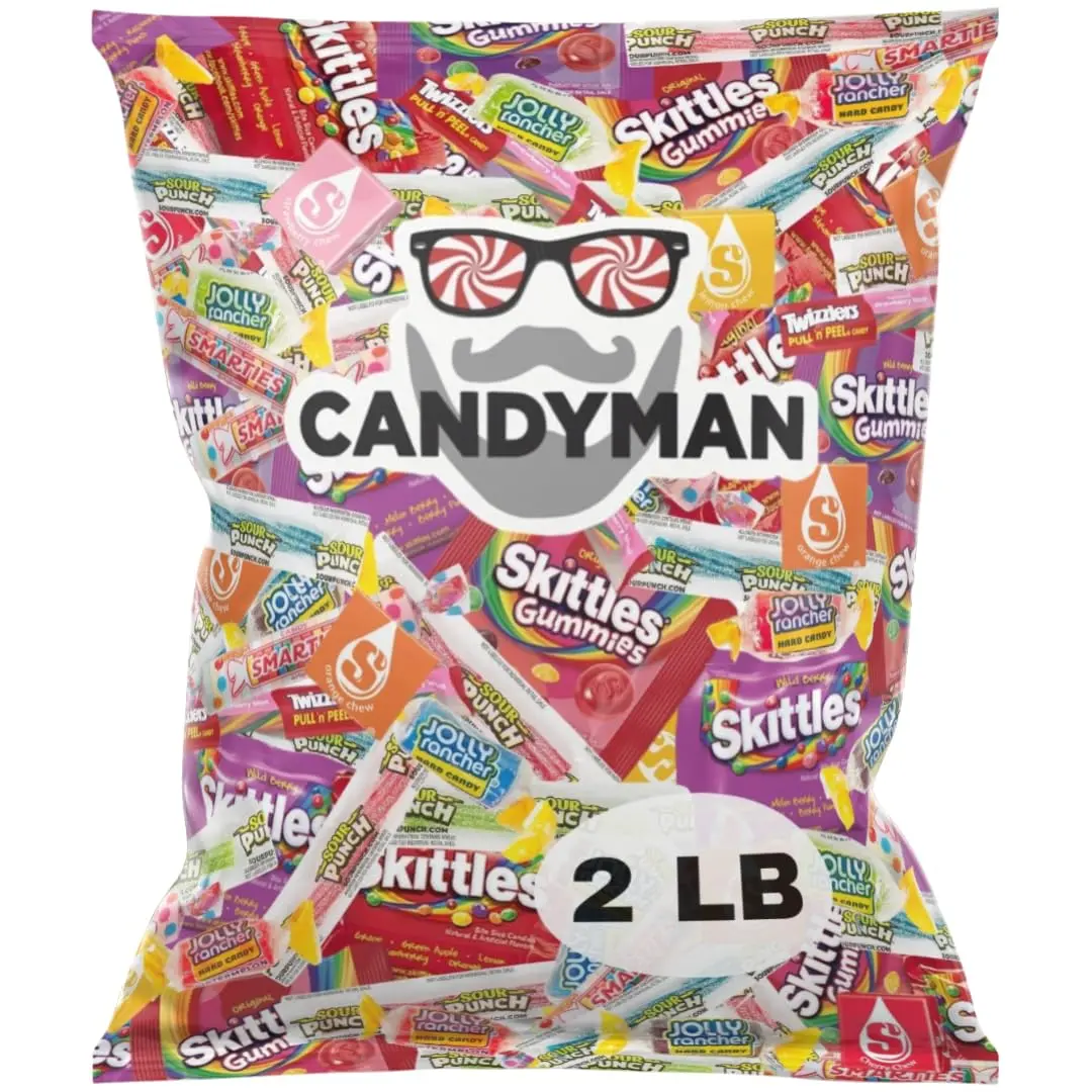 CANDYMAN Candy Variety Pack 2lbs, Gummy Sour Hard Candy Assortment Bulk Individually Wrapped, Pinata Stuffers Party Favors Basket Candy