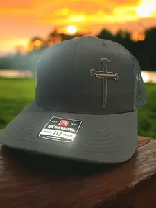 Jesus Christian Cross Cross Leatherette Badge Black Hat Option with FREE 4" Christian Cross Cross Decal in Black