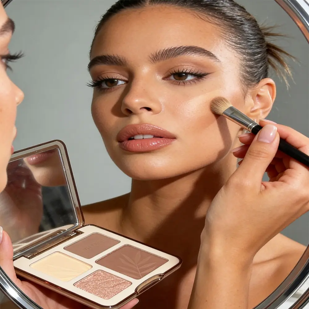 AM RONG MAGIC 2-in-1 Compact Matte Highlight & Contour Palette with Powder Bronzer - Chemical-Free, Natural Finish, Radiant, Highlighting, Blending Easy Face Makeup for All Skin Types