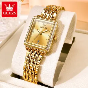 OLEVS Gold Watches for Women Square Luxury Business Rectangle Ladies Watches for Woman with Date Water Resistant Ladies Watch for Small Wrists Reloj para Mujer Diamond Gold Bracelet Watch 9995 Modern Fashionable Wristwatch 9995 Reloj de cuarzo para mujer