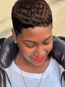 Short Layered Straight Human Hair Wigs with Bangs Perfect for Women Pixie Cut Wig