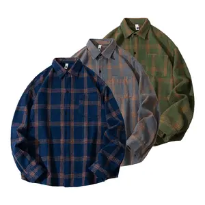 Thickened brushed flannel plaid shirt, men's spring and autumn plaid shirt, retro casual versatile couple shirt jacket, long sleeve buttoned collar flip top, soft and comfortable fabric, suitable for daily wear