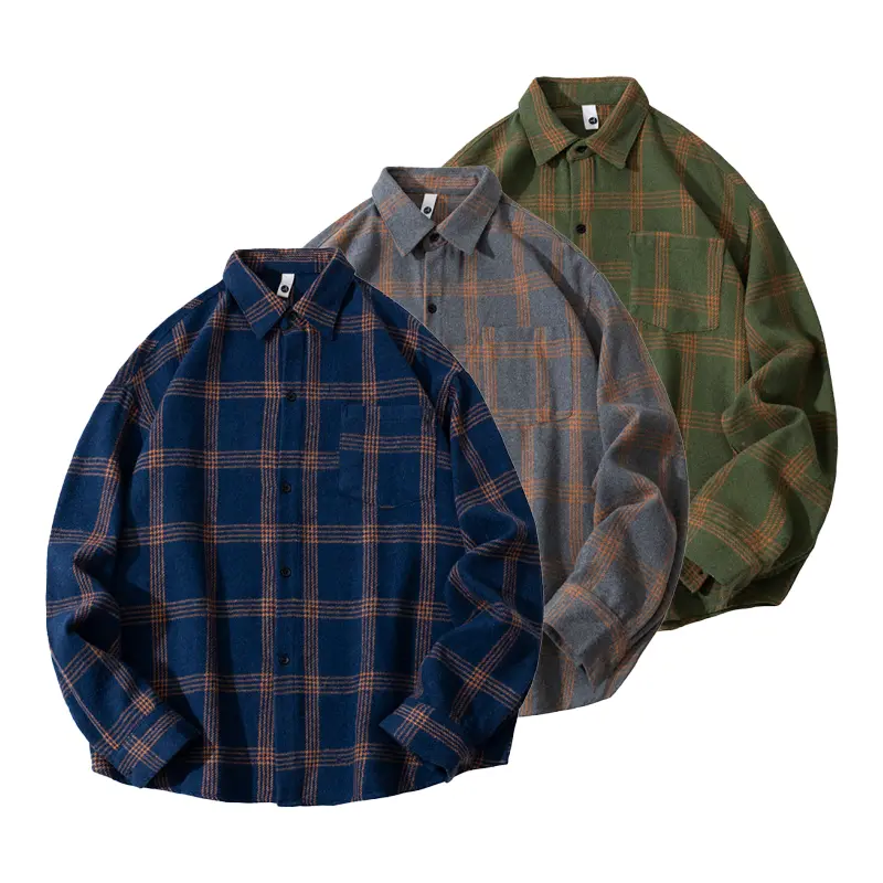 Thickened brushed flannel plaid shirt, men's spring and autumn plaid shirt, retro casual versatile couple shirt jacket, long sleeve buttoned collar flip top, soft and comfortable fabric, suitable for daily wear