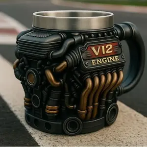 F1 Engine Resin Mug  A personalized water cup designed with inspiration from a V12 racing engine, featuring a resin body that accurately replicates the engine's cylinder block, pistons, and other mechanical structures