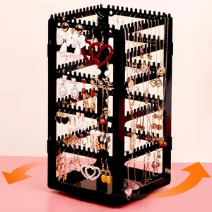 360° Rotating Jewelry Organizer Stand with 5 Layers,Acrylic Earring Holder Organizer Stand,212 Holes and 212 Grooves for Studs,Dangly Earrings,Chains,Bracelets,Necklace