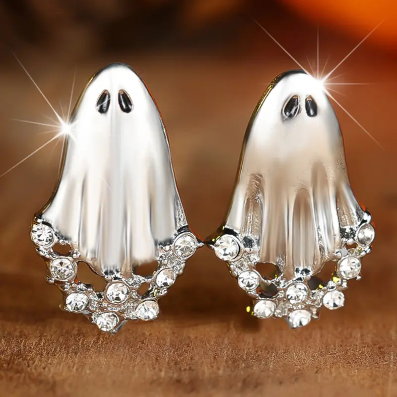 Halloween Ghost Earrings Ghostly Design Fashionable Elegant Party Jewelry Cute Stud Earrings for Women, Alloy Material Durable Suitable All Seasons, No Choking Hazard, Ear Studs