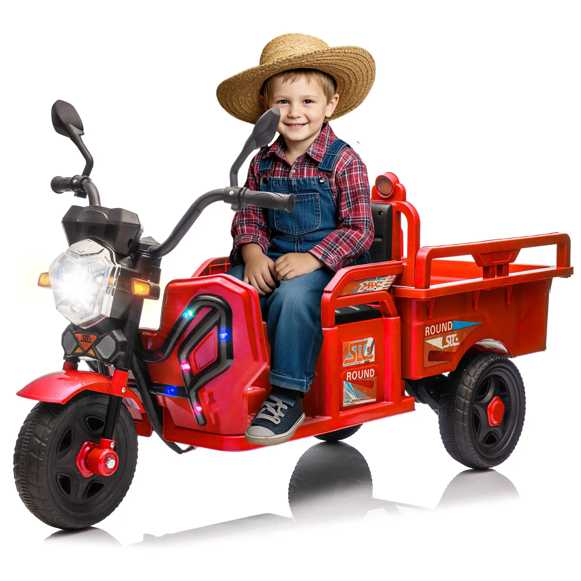 Okybaby 12V Kids Electric 3-Wheel Cargo Truck,2WD,Anti-Slip Wheels,Long Battery Life,Large Storage Space,Extra Wide Seat with LED Lights & Music,Stable Electric Trike for Toddlers,Recommended age: 3-6