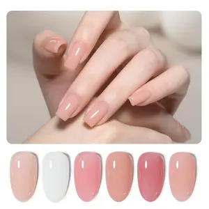 6 Colors Rubber Base Gel Set, Jelly Builder Base Nail Gel Nude Sheer White Pink, 2-in-1 Soak Off Nail Strengthener, Blush Jelly
