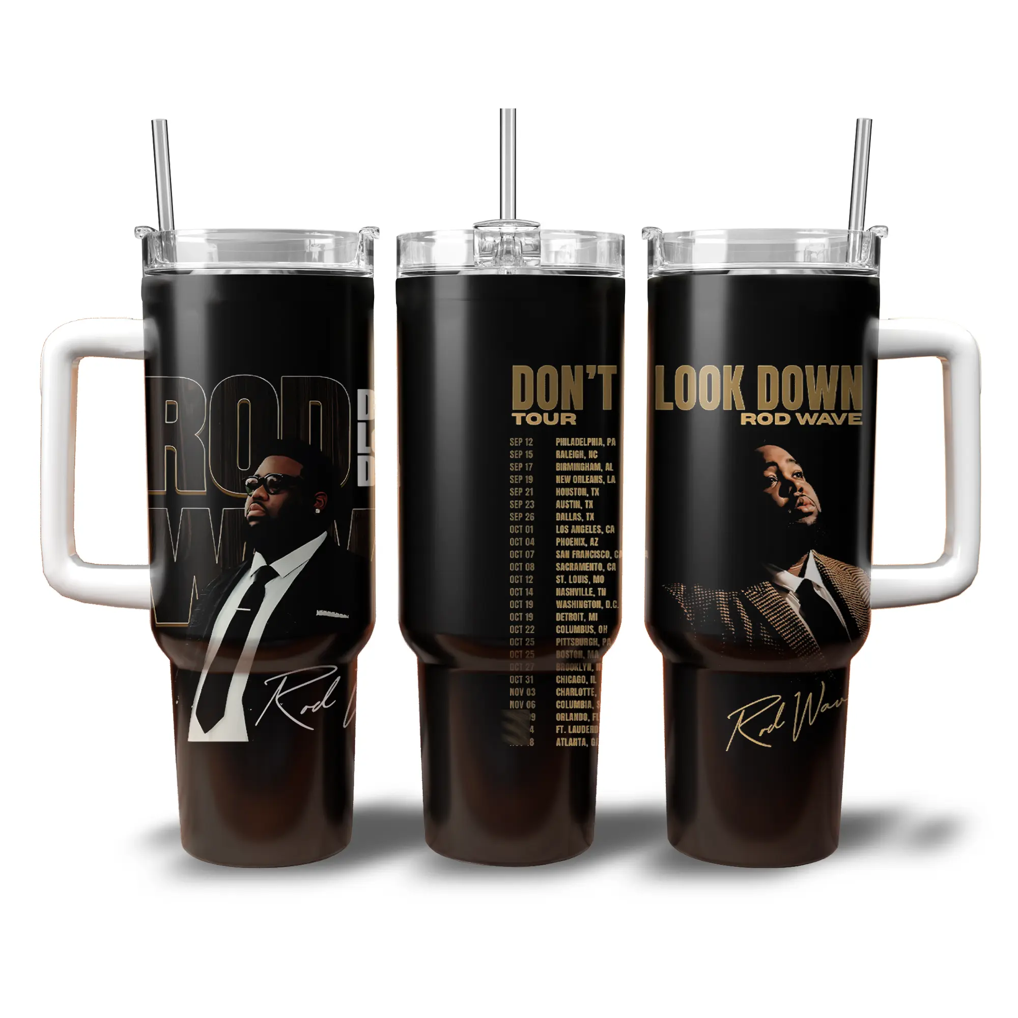 Rod Wave Don't Look Down V2 40oz Matte White Steel Tumbler - Sturdy Reusable Vacuum Flask, Portable Coffee Water Bottle with Lid, 2026 Music Tour Merch Gift for Fans, Stainless